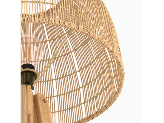 Lampadaire trépied en rotin et bois de teck massif - Corte