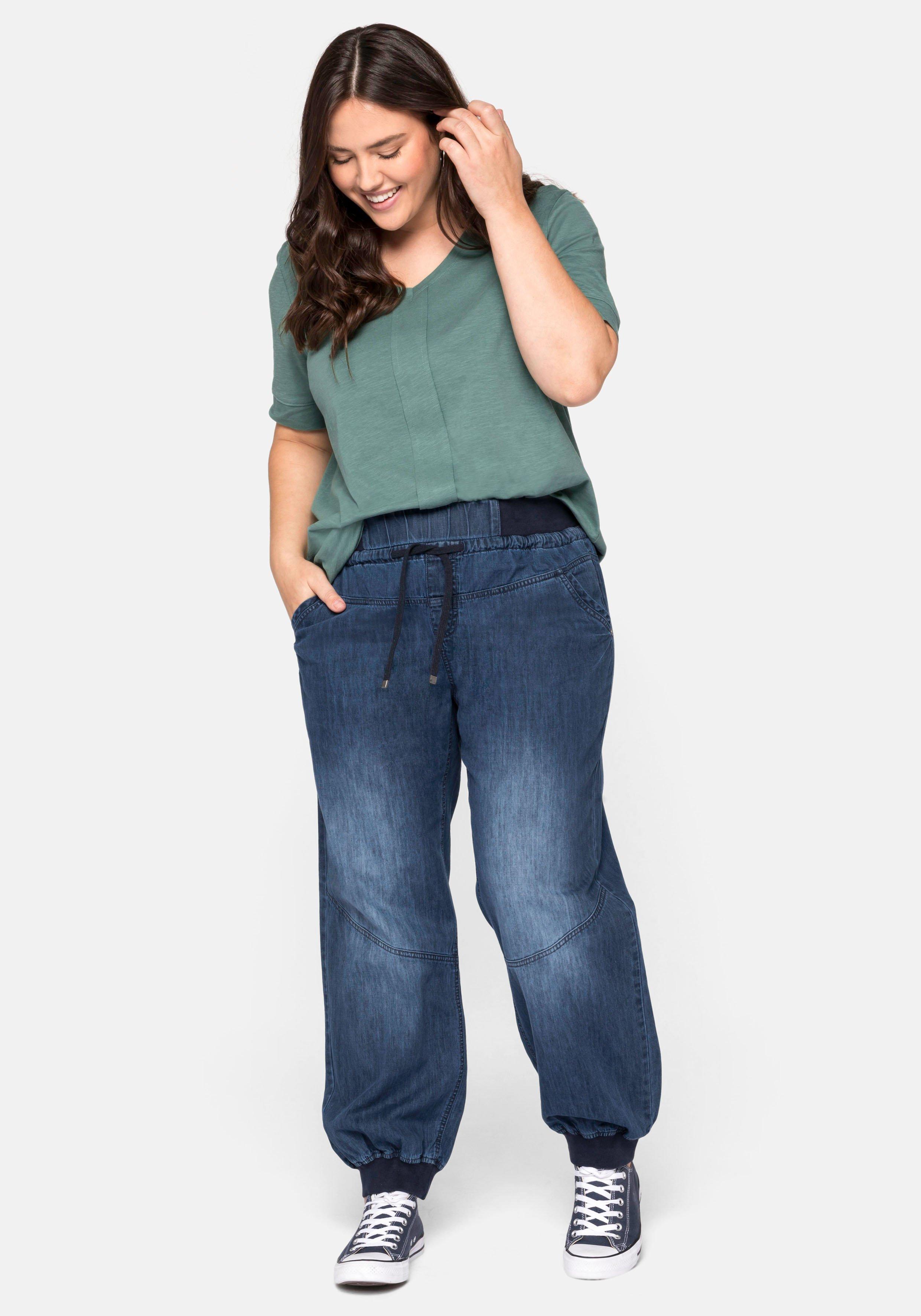 Pumpjeans mit Rippbündchen und Bindeband