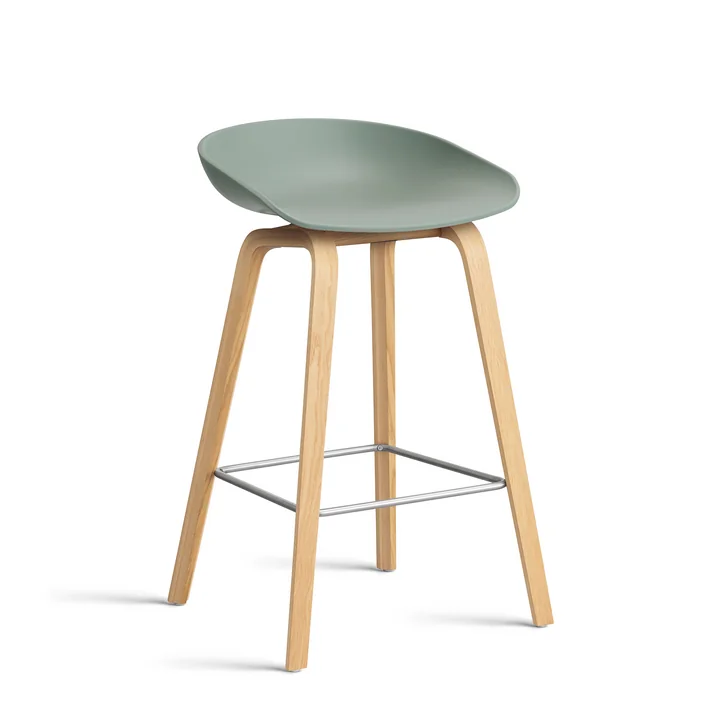 HAY - About A Stool AAS 32 H 75 cm, Eiche lackiert / Edelstahl / fall green 2.0 (Filzgleiter)