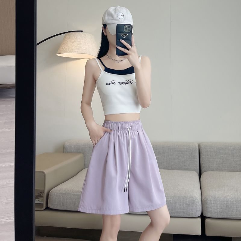 OGAWA - Hoge taille, effen shorts met trekkoord