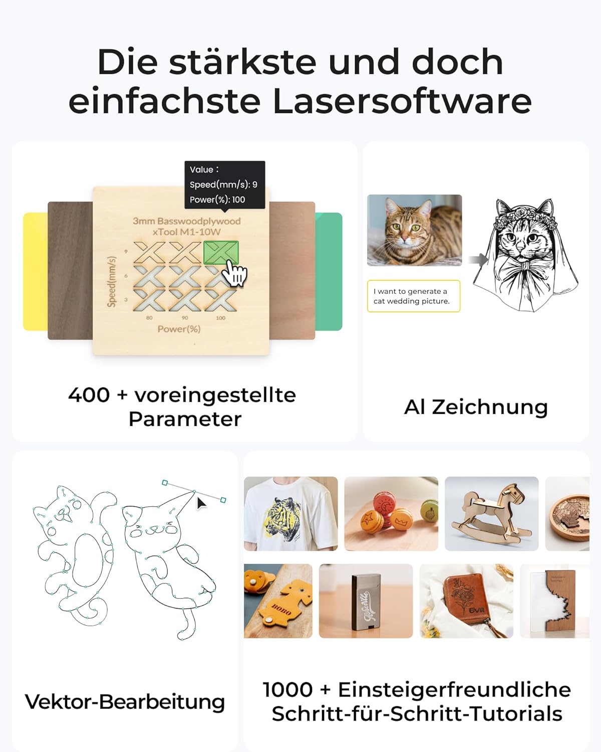xTool S1 Laser Graviermaschine 40W Deluxe Kit, Geschlossene Sicherheit, Pin Punkt Positionierung, Autofokus, 600mm/s Geschwindigkeit, 498 * 319mm Arbeitsbereich für Metall, Holz, Leder