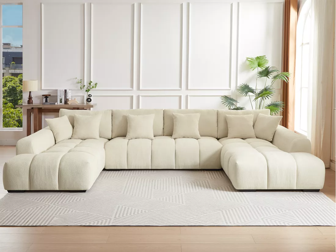 Grand canapé d'angle en tissu beige BERENIA