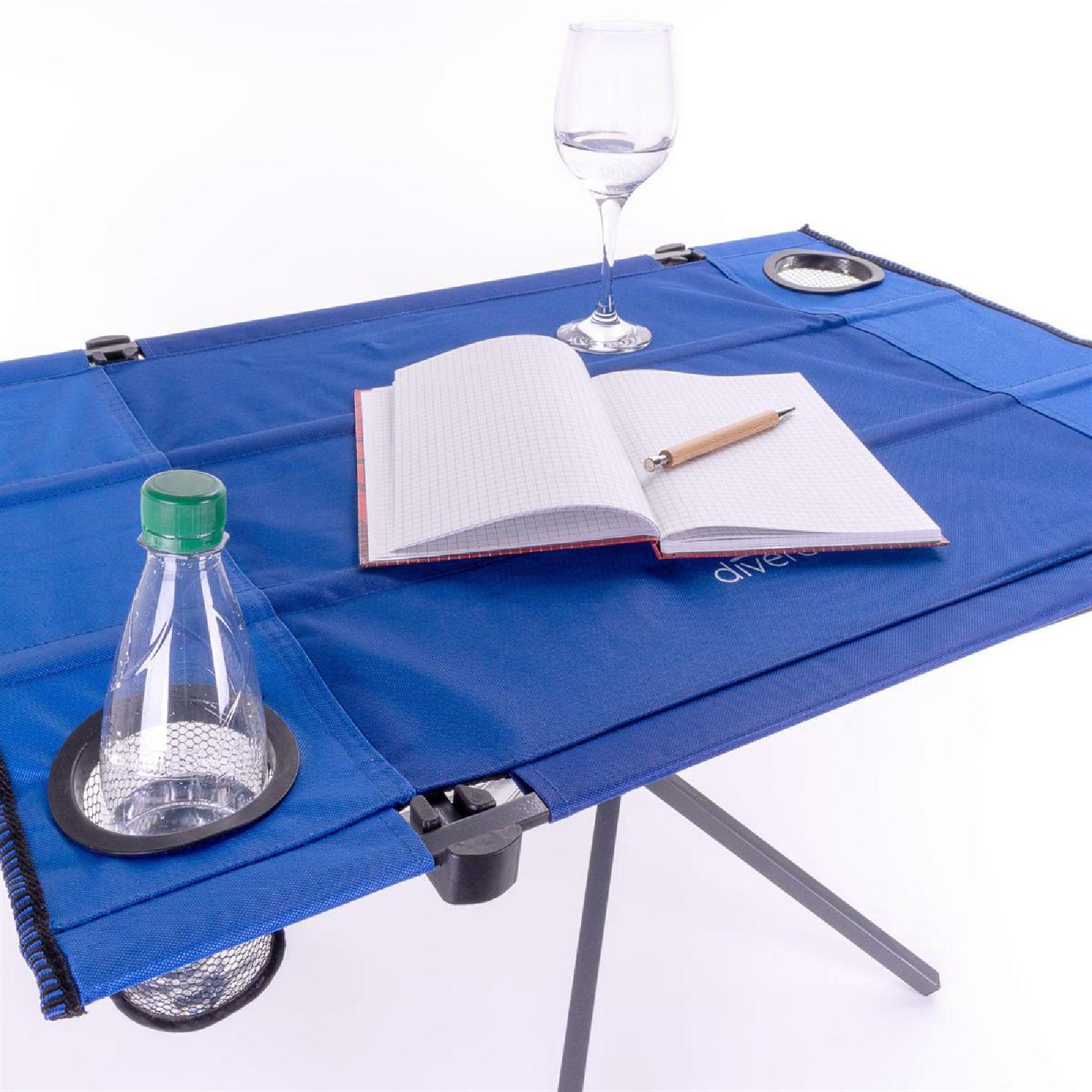 VCM Campingtisch Falttisch faltbar 80x50cm blau mit Getränkehalter Polyester Stahl