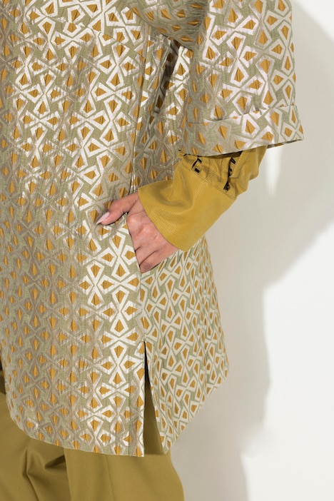Jacquard-Jacke, A-Linie, Reverskragen, 3/4-Arm