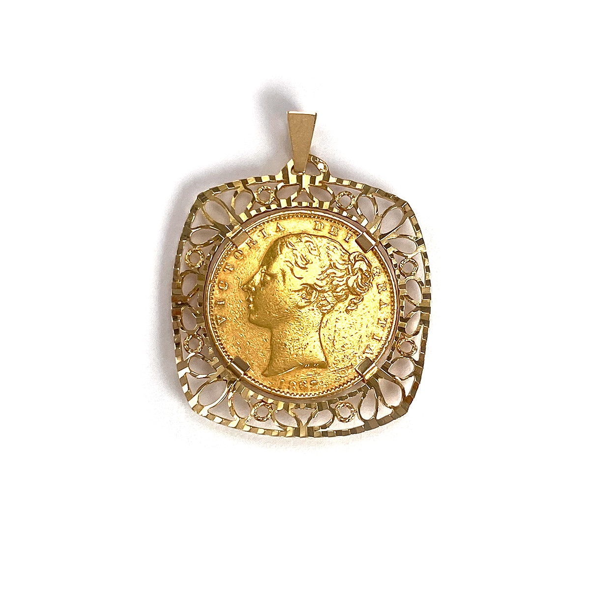 Pendentif d'occasion or 750 jaune pièce Victoria Dei Gratia