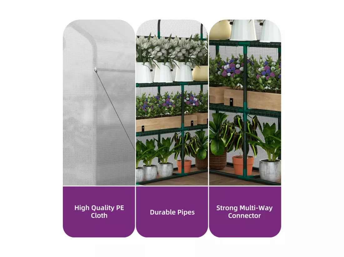 YITAHOME Serre de Jardin Blanc - 3 Niveaux 18 étagères - en Polyéthylène avec Fermeture éclair - Jardin extérieur - 143 x 214 x 195cm