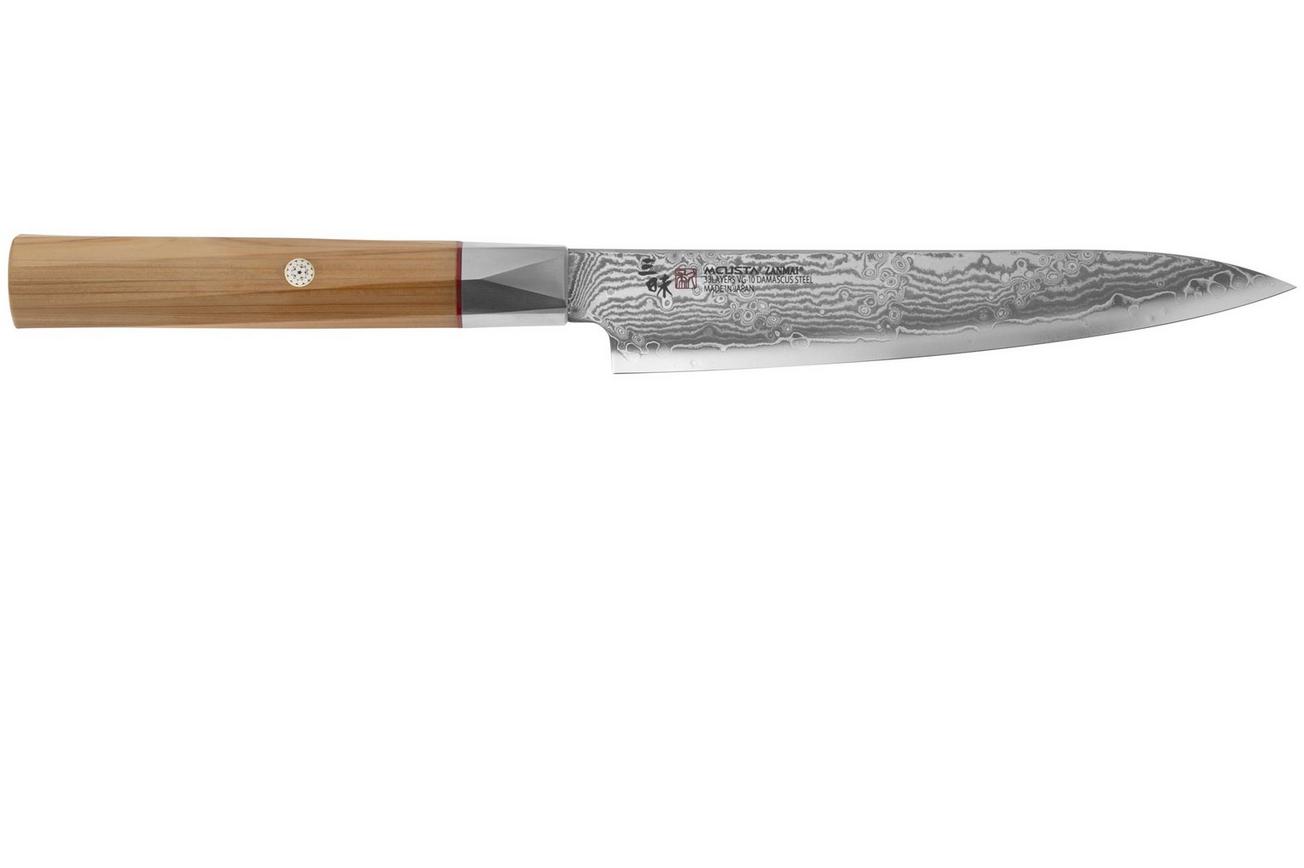 Mcusta Zanmai Petty ZBX2-3002DS, 33-Layer Damascus/VG10, Hinoki Handle, Knivesandtools Exclusive, officemes, 15 cm