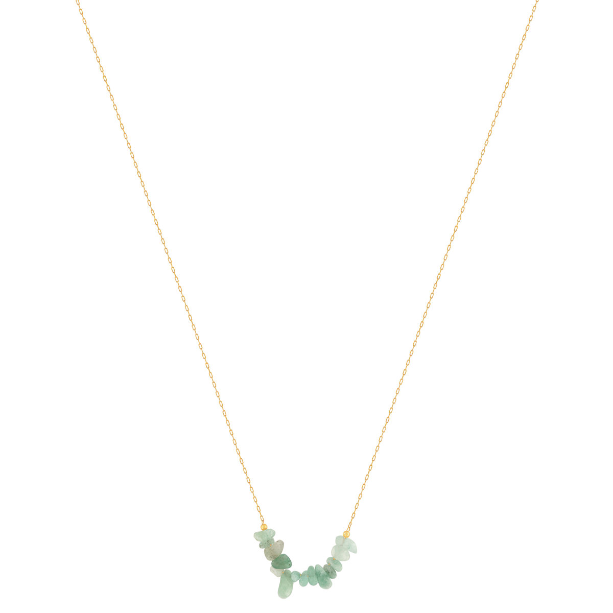 Collier plaqué or jaune quartzites verts 42 à 45 cm