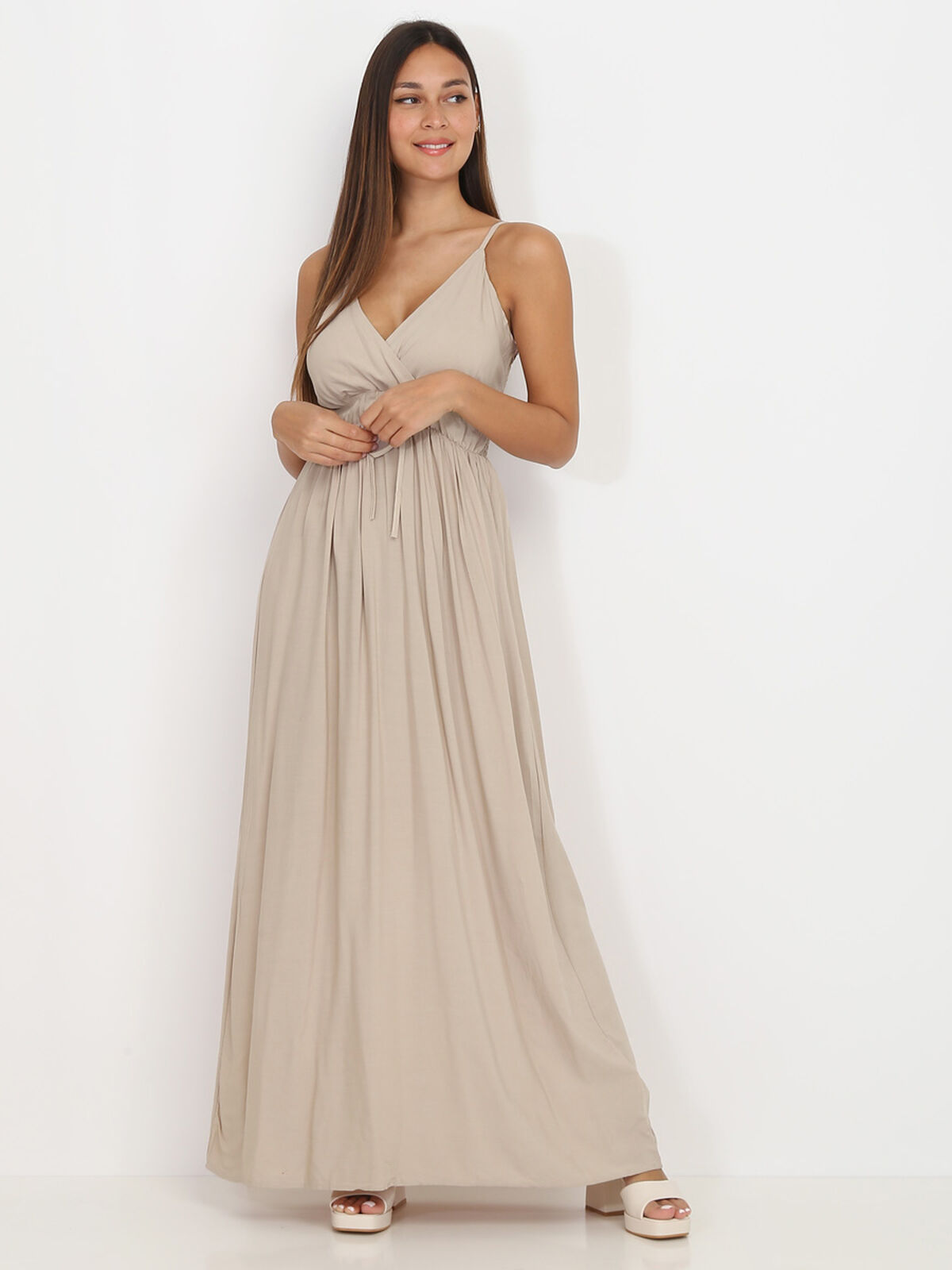 Robe longue cache coeur- Beige