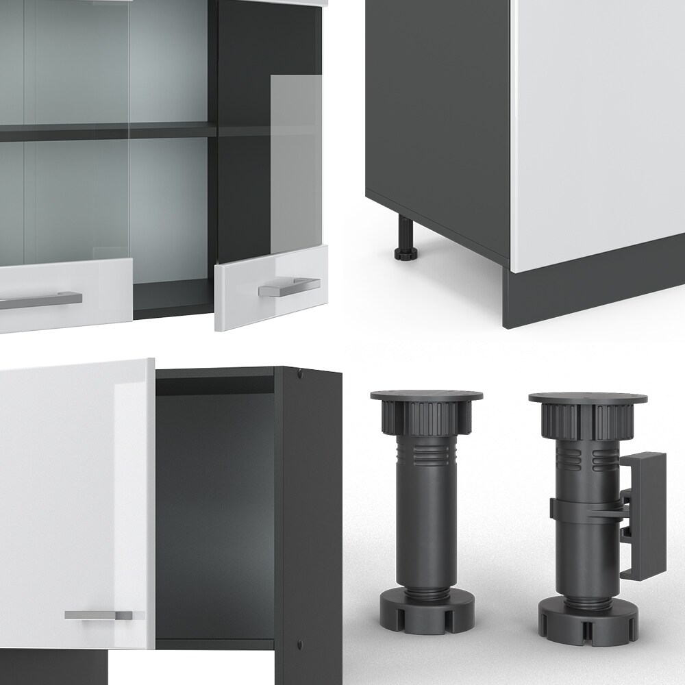 VICCO KÜCHE R-LINE 300 CM KÜCHENZEILE KÜCHENBLOCK EINBAUKÜCHE ANTHRAZIT WEISS HOCHGLANZ