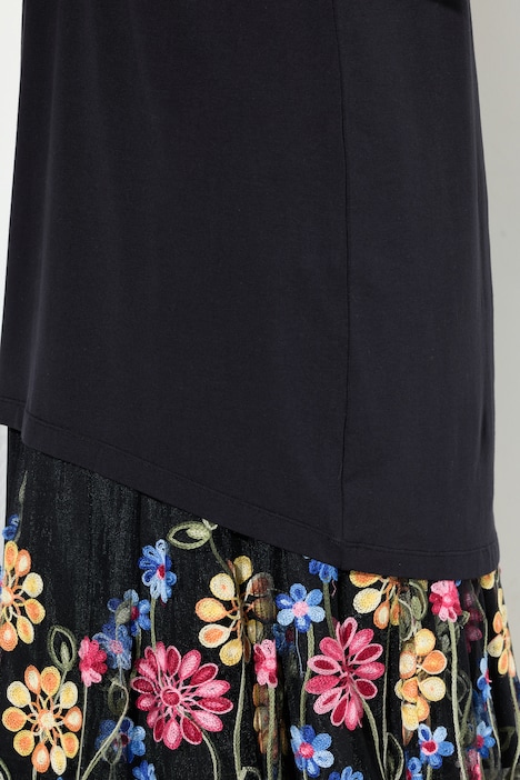 T-Shirt, A-Linie, Blüten-Mesh-Einsatz