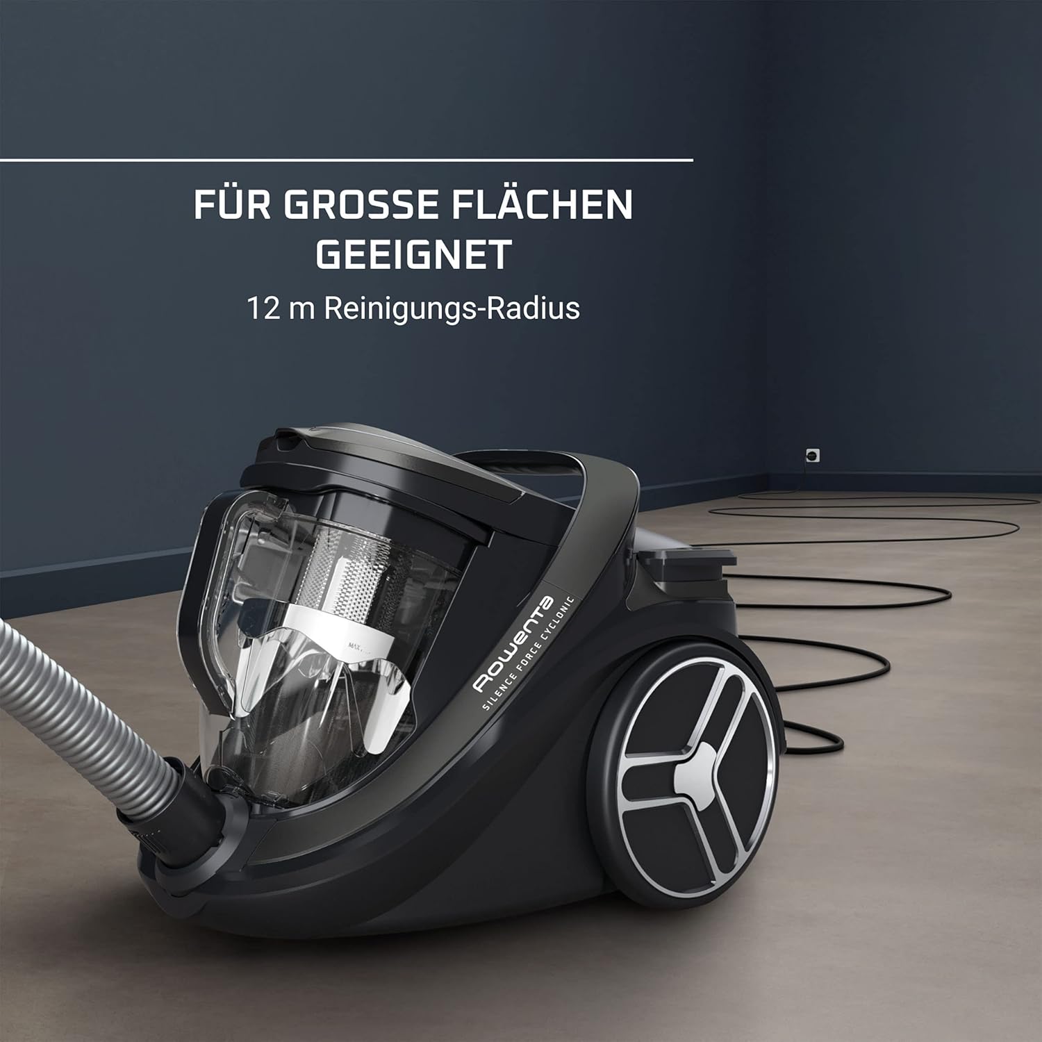 Rowenta Silence Force Cyclonic Effitech beutelloser Bodenstaubsauger, Parkett, hohe Saugkraft, niedriger Energieverbrauch, HEPA-Filterung, 2,5l XXL-Fassungsvermögen, 12m Aktionsradius, Schwarz, RO7935