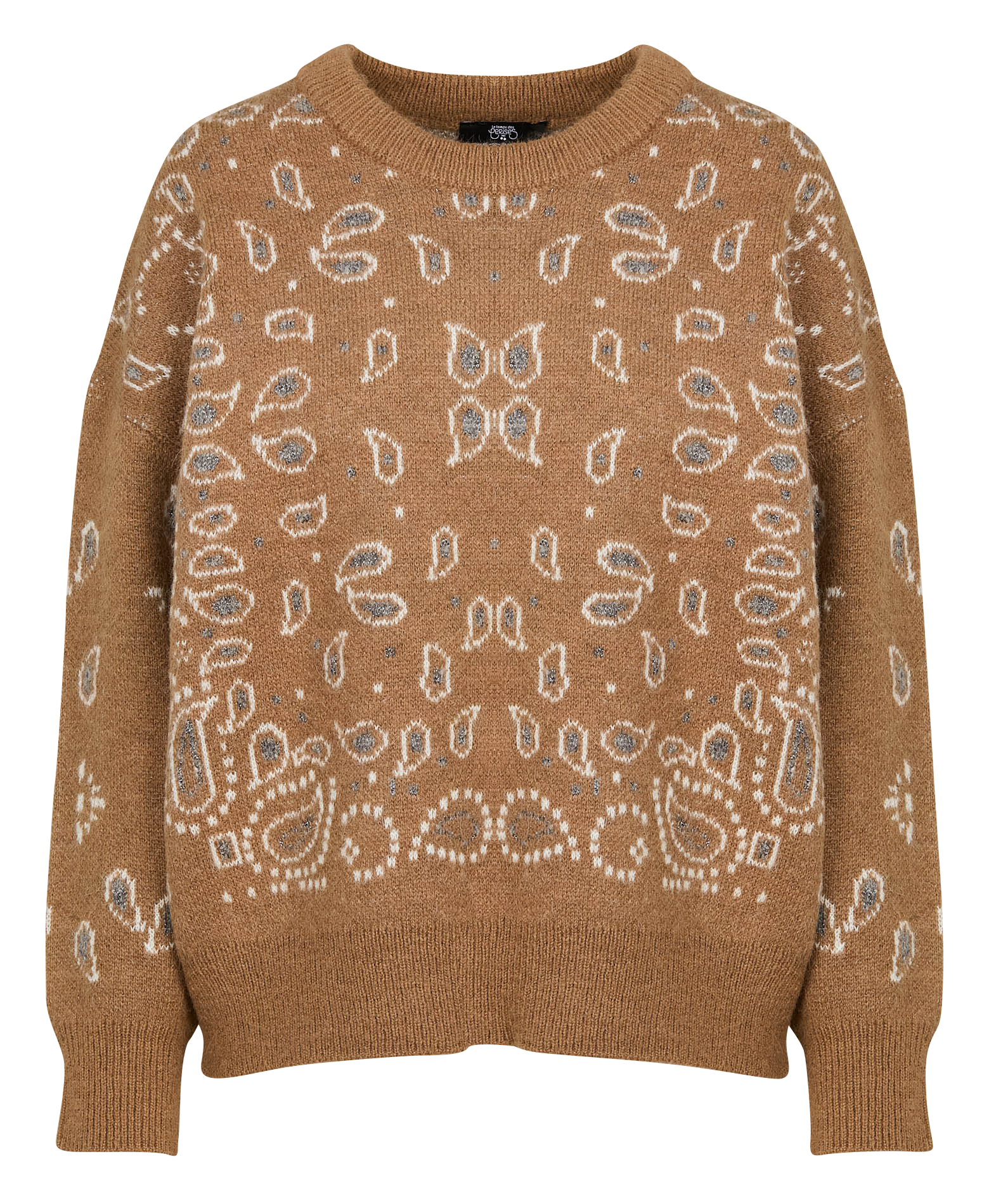 FARIT - Pull ample col rond en jacquard cachemire | Marron