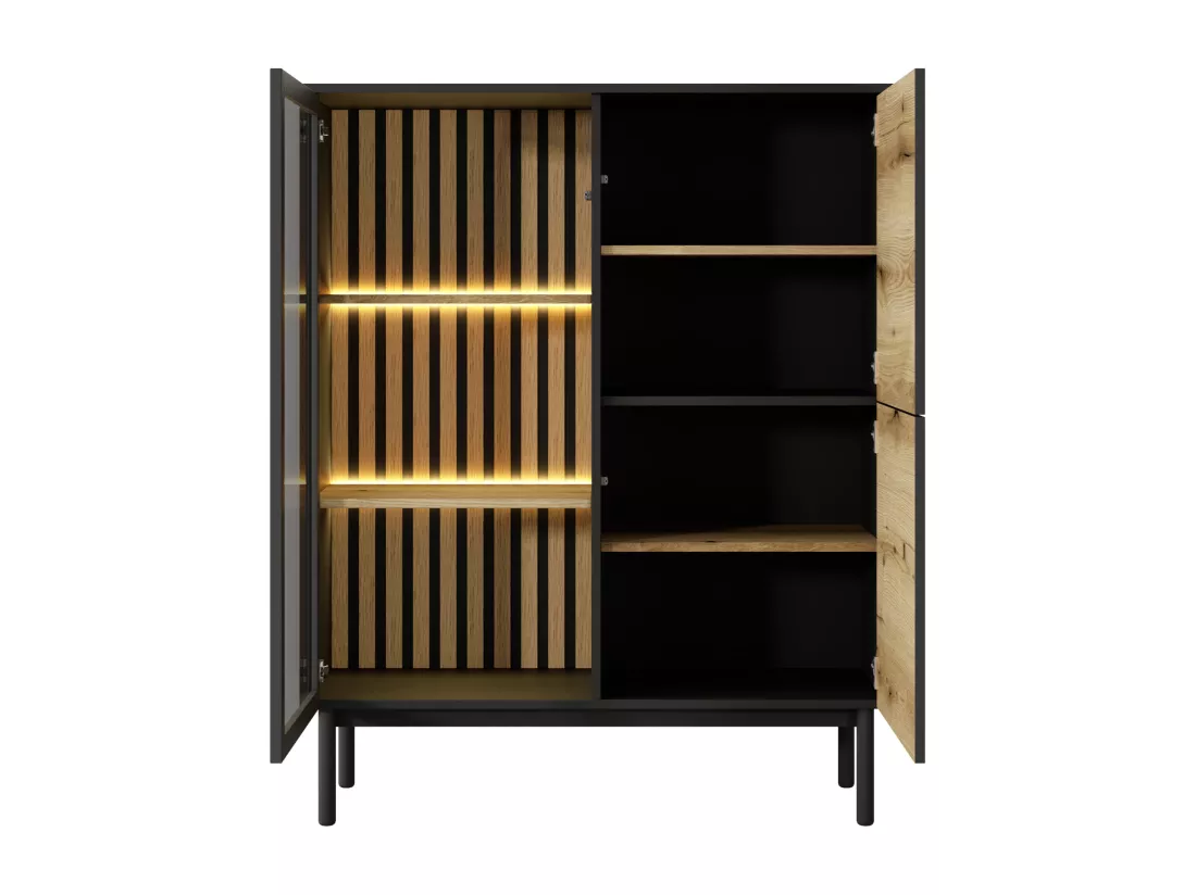Vitrine 3 portes avec LEDs - Naturel et noir - LABENIA
