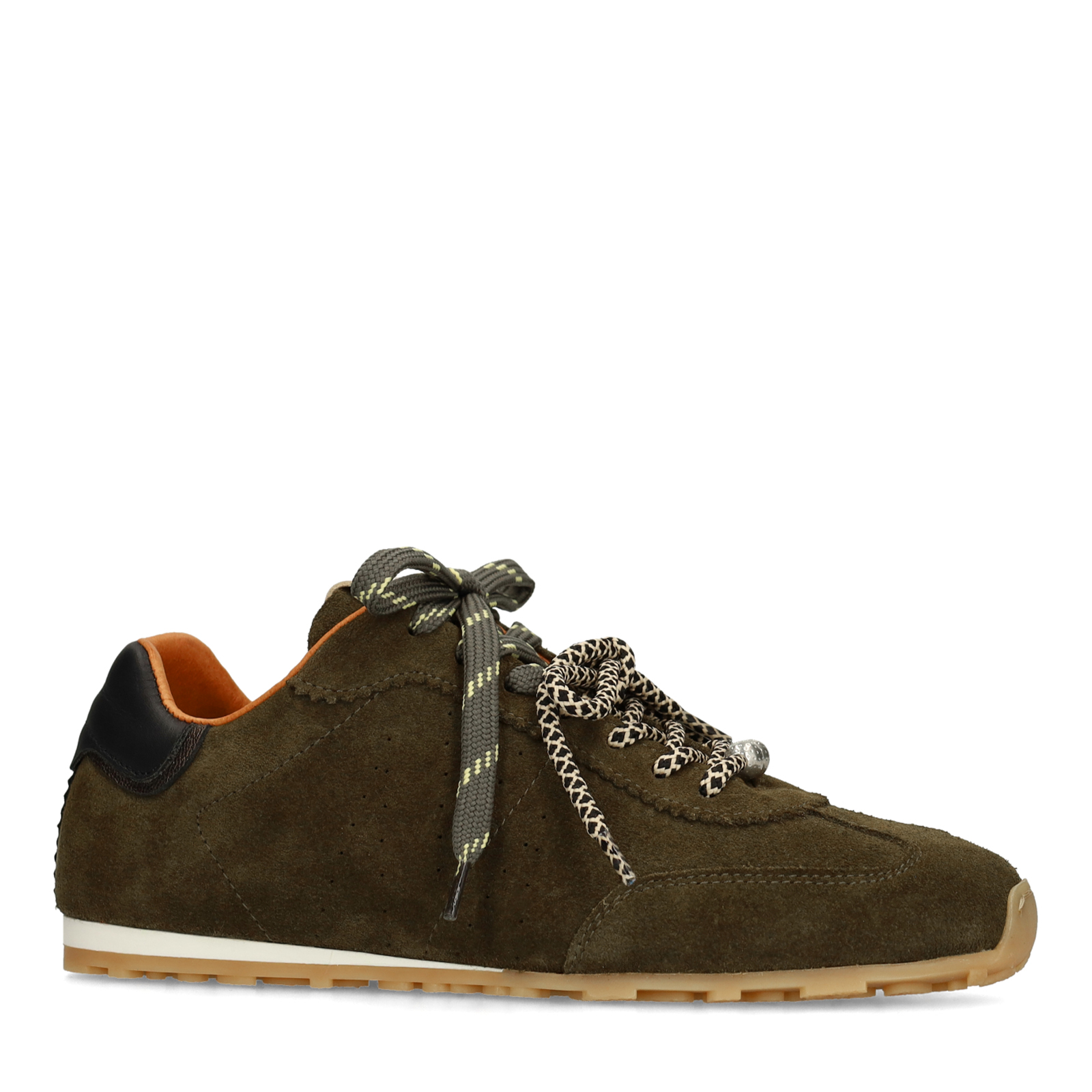 Donkergroene suède sneakers met dubbele vetersluiting
