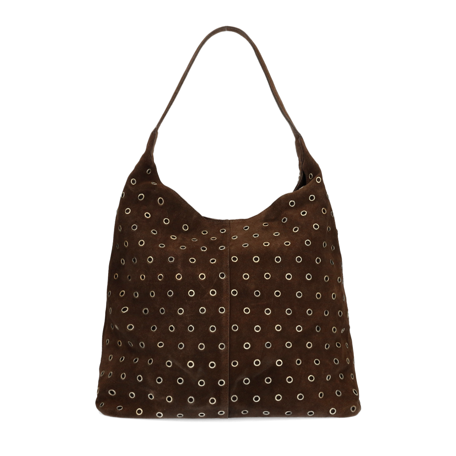 Bruine suède shopper met studs