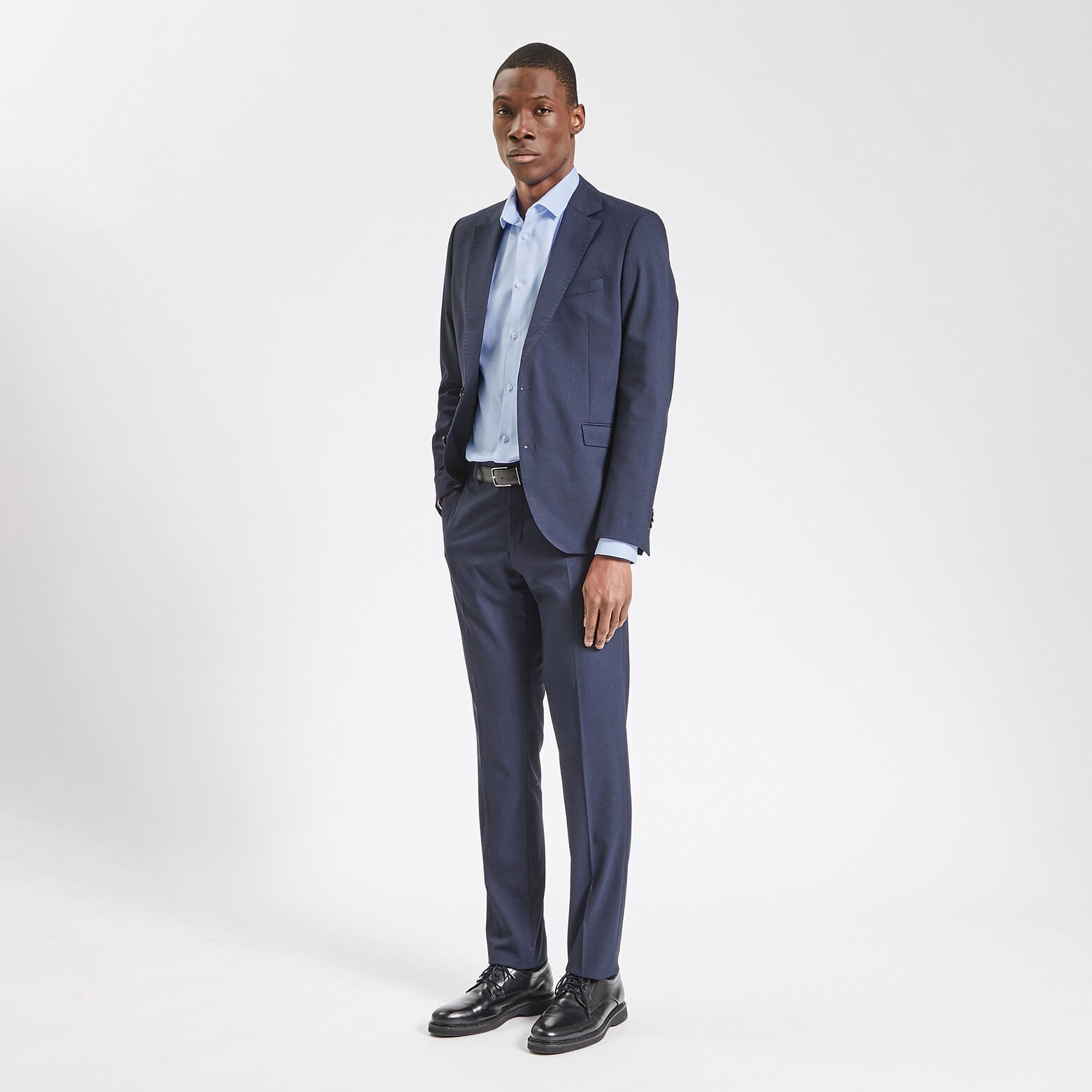 Chemise slim sans repassage unie coton Bleu clair