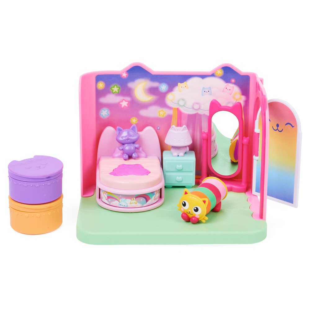Gabbys Puppenhaus „Süße Träume“ Schlafzimmer mit Katzenfigur und Zubehör