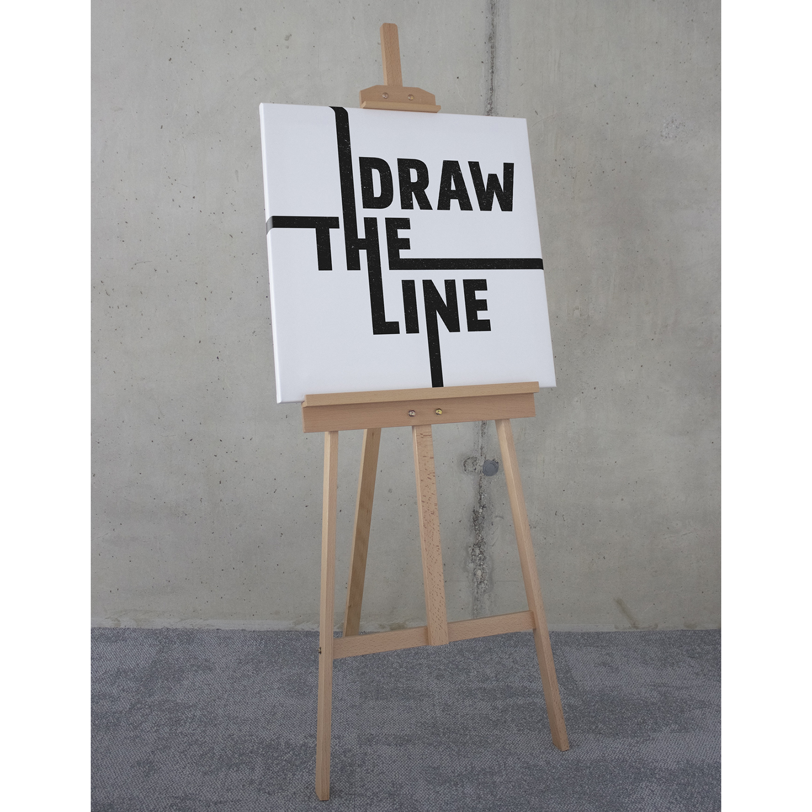 Keilrahmenbild TYPO DRAW THE LINE - schwarz-weiß - 60x60 cm