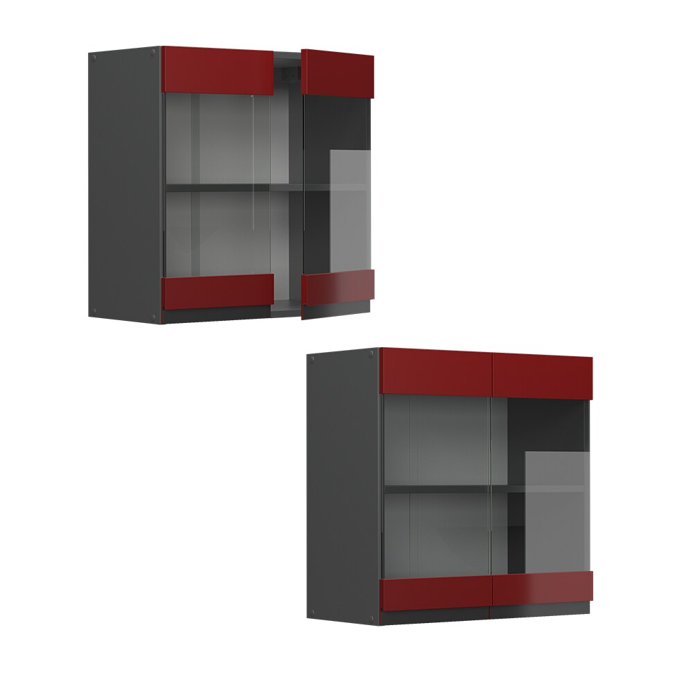 Vicco Glashängeschrank Küchenschrank Küchenmöbel R-Line J-Shape Anthrazit Rot 60 cm modern