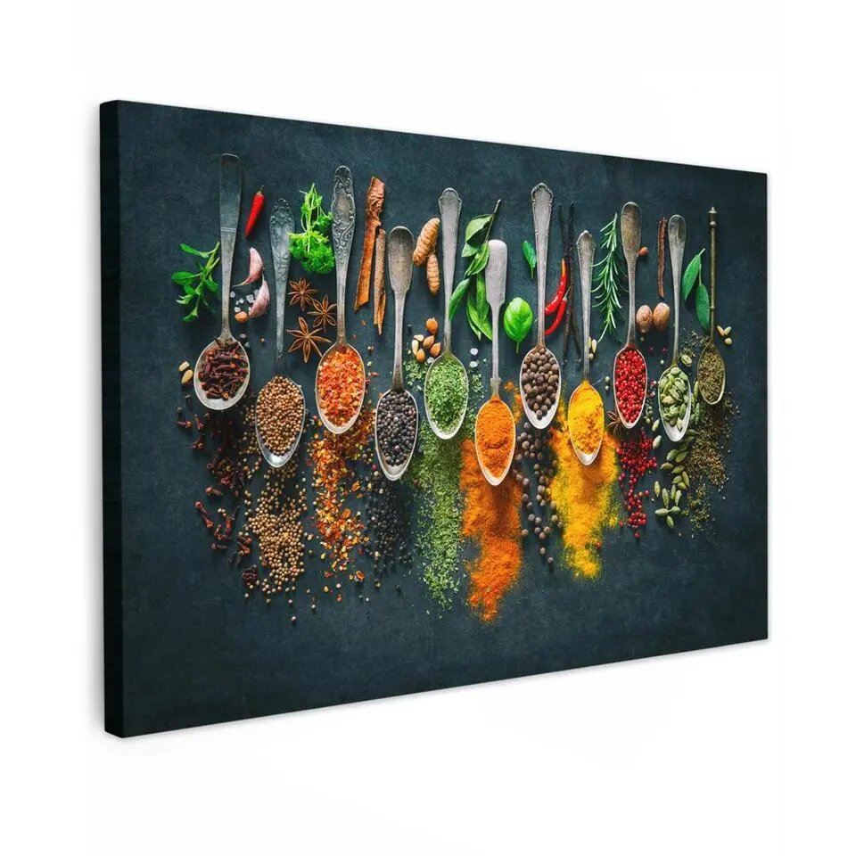 MuchoWow Canvas Schilderij 120x80cm Kruiden Specerijen Lepels