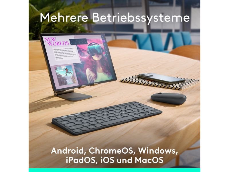 Logitech Tastatur Keys-To-Go 2 Graphite Schlanke und kabellose Tastatur für Unterwegs