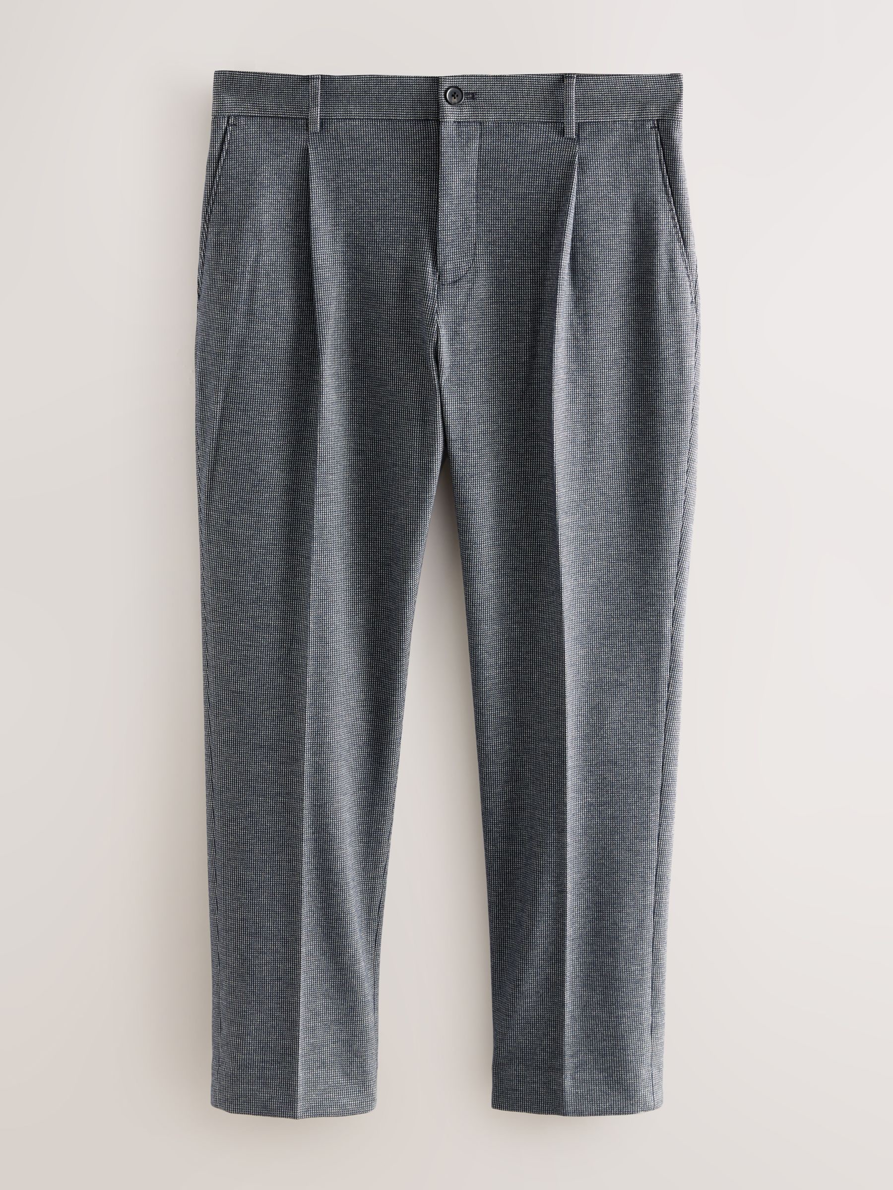 Blauw - Slim fit getextureerde broek met elastische achterkant en stretchy