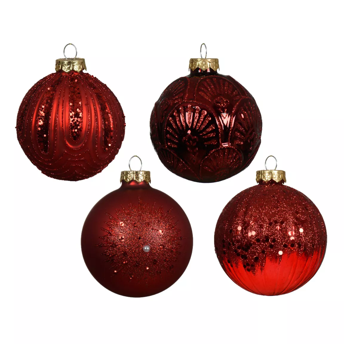 Lot de 12 boules de Noël en verre (D80 mm) Gatsby Rouge pailleté