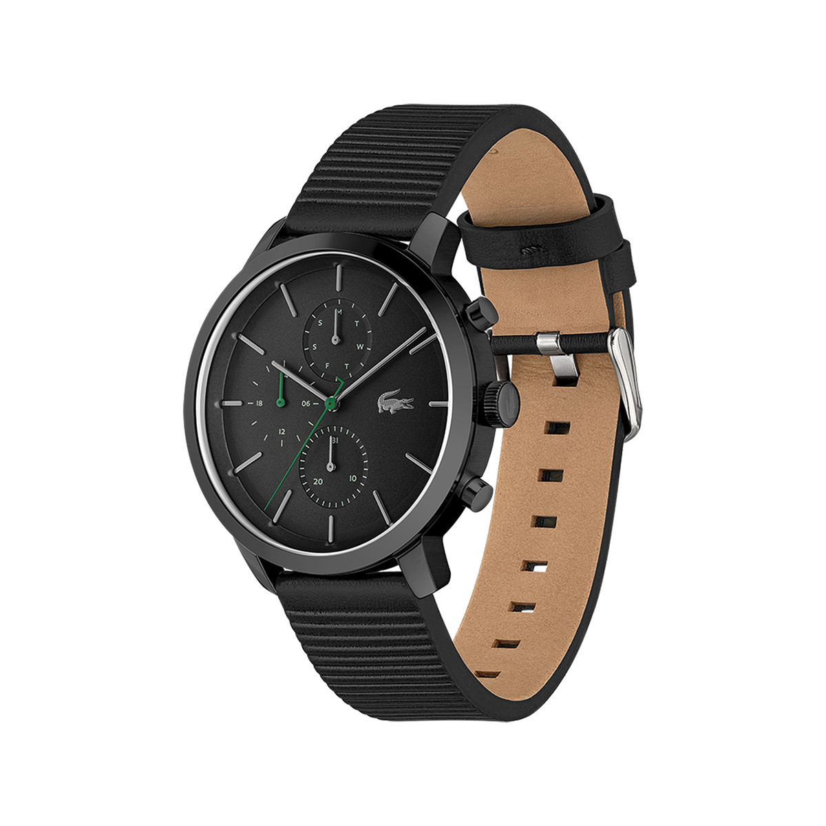 Montre Lacoste homme acier noir bracelet cuir noir
