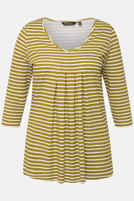 Shirt, Ringel, A-Linie, Zierfalten, V-Ausschnitt, 3/4-Arm