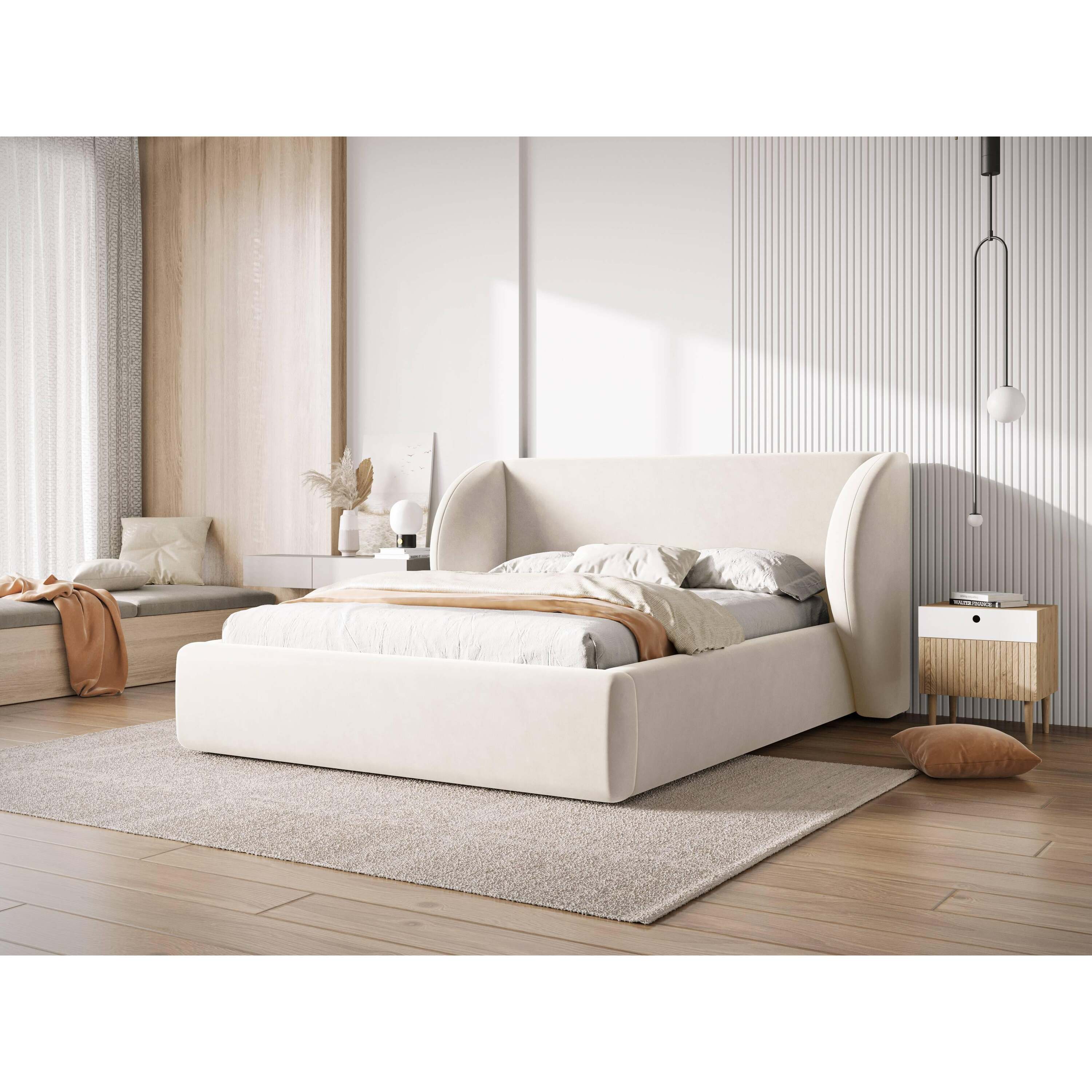 Micadoni Bedframe Miley met Opbergruimte - 140 x 200 cm - Fluweel - CrÃ¨me