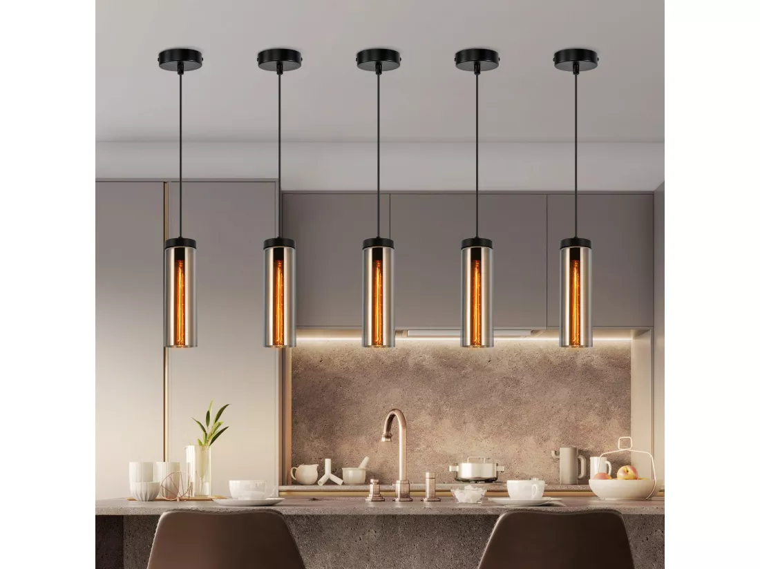 Lampe à Suspension Pour Table à Manger En Verre Noir Mat Rétro 1 Flamme E27