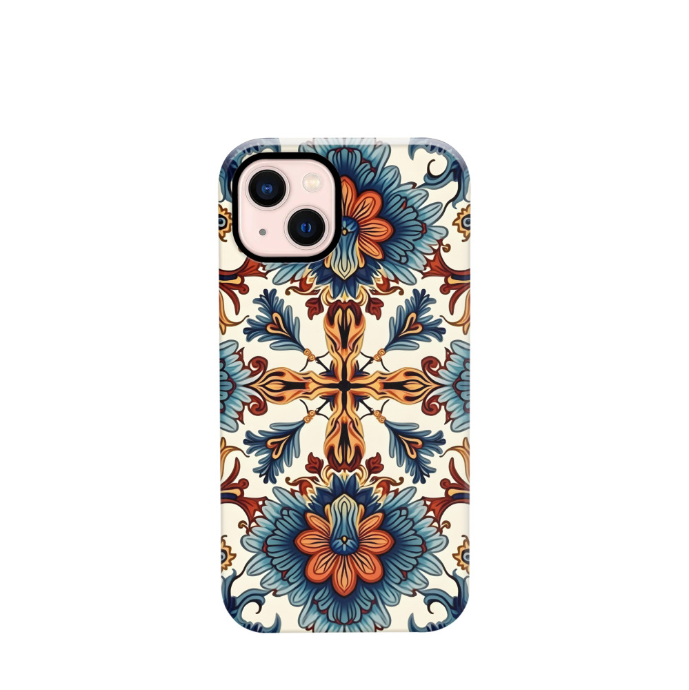 iPhone 13 Hybrid (Kunststoff / Gummi) Hülle Majolika Blütenzauber - Braun