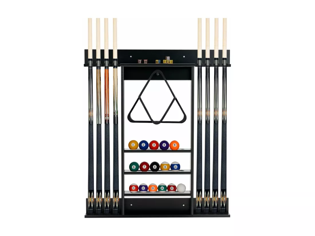 Porte-queues de billard mural, support et rainures à 3 niveaux 15 porte-balles (noir)