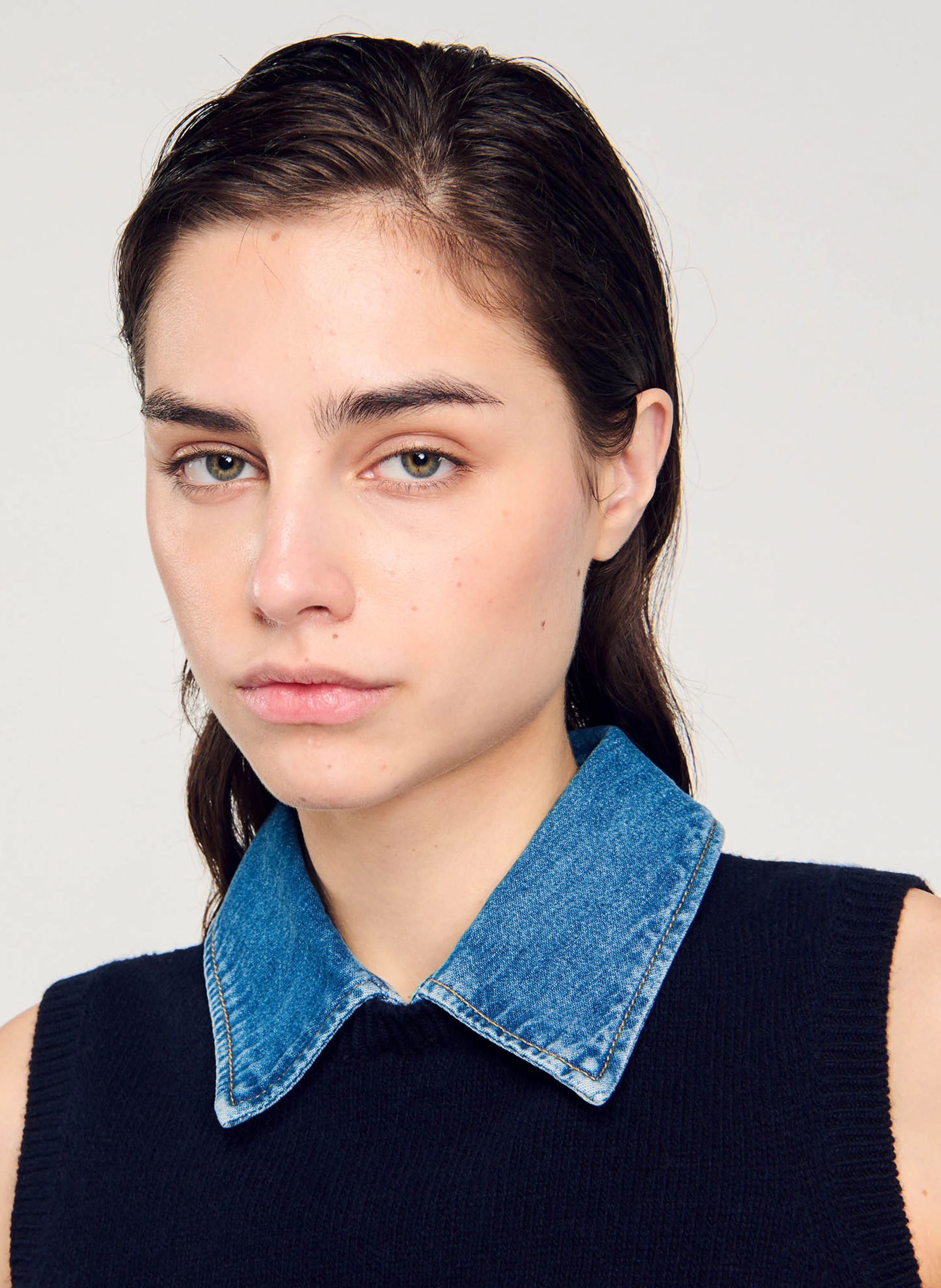 Pull à col amovible en laine mélangée | Bleu