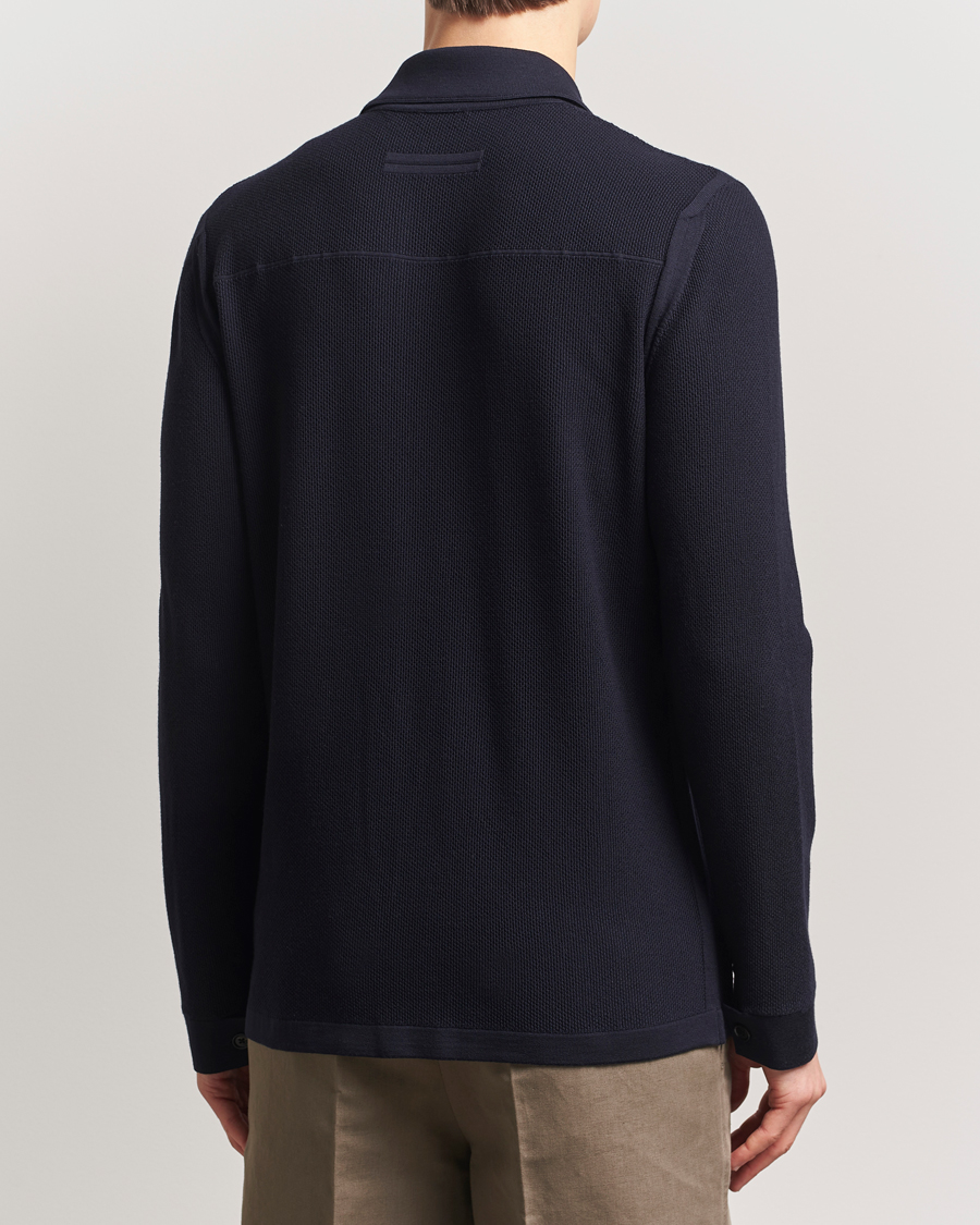 Zegna Structured Wool Cardigan Navy