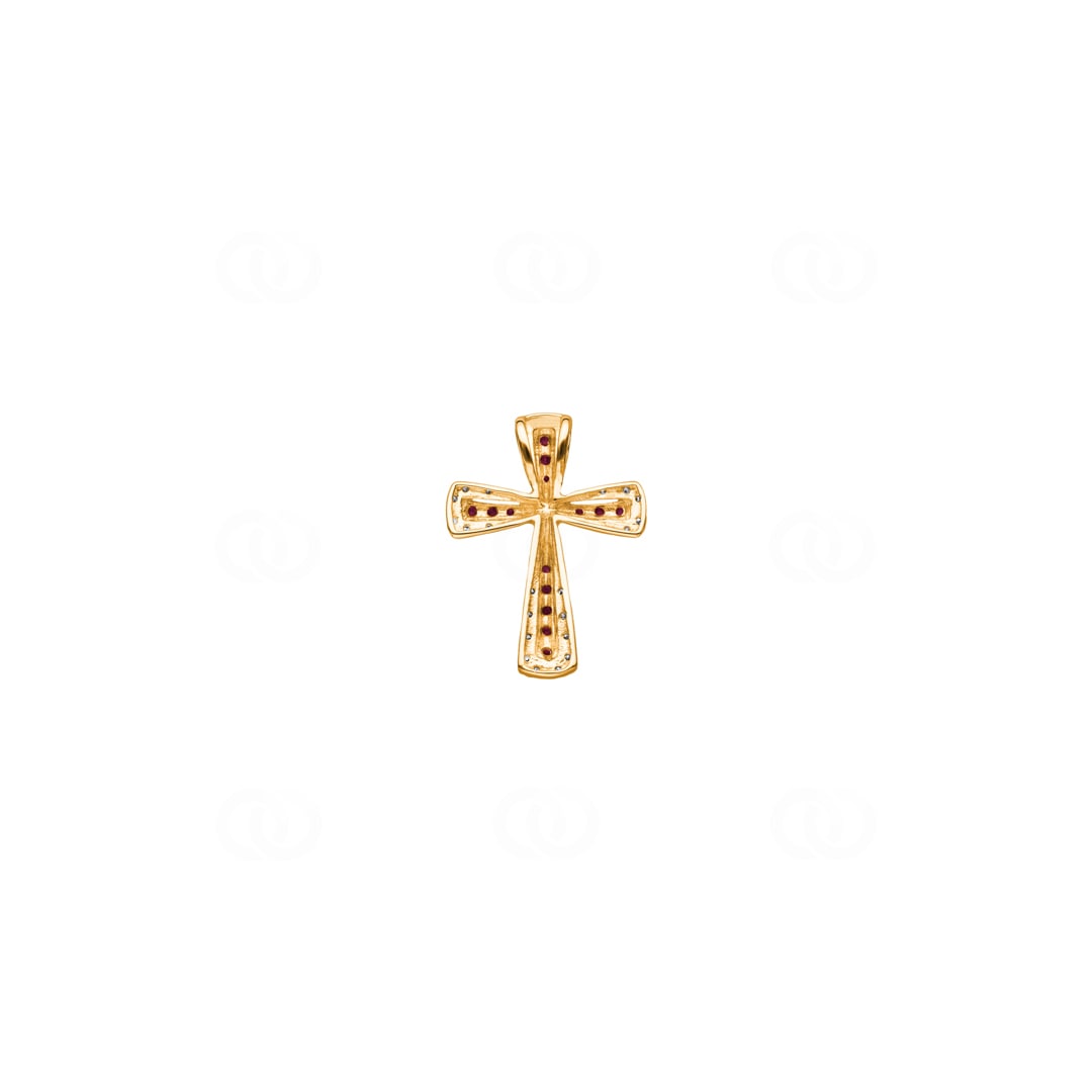 Kreuzanhänger 750/18 K Gelbgold mit Rubinen & Diamanten 0.08 ct H/si