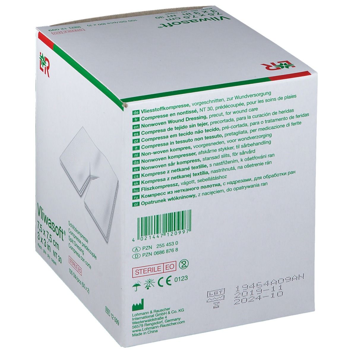 Vliwasoft® Schlitzkompresse 7,5 cm x 7,5 cm 4lagig steril