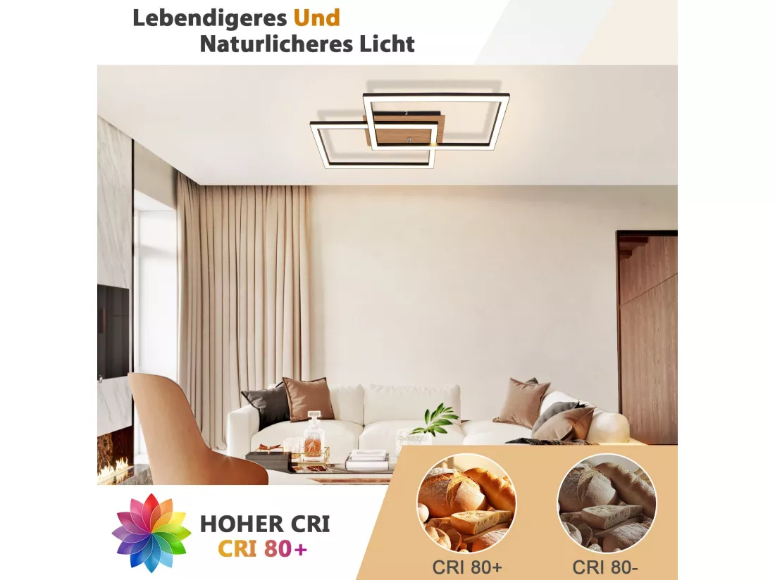 NETTLIFE Plafonnier LED Moderne Plafonnier Bois 3000K Blanc Chaud Noir Rectangle Design 24W
