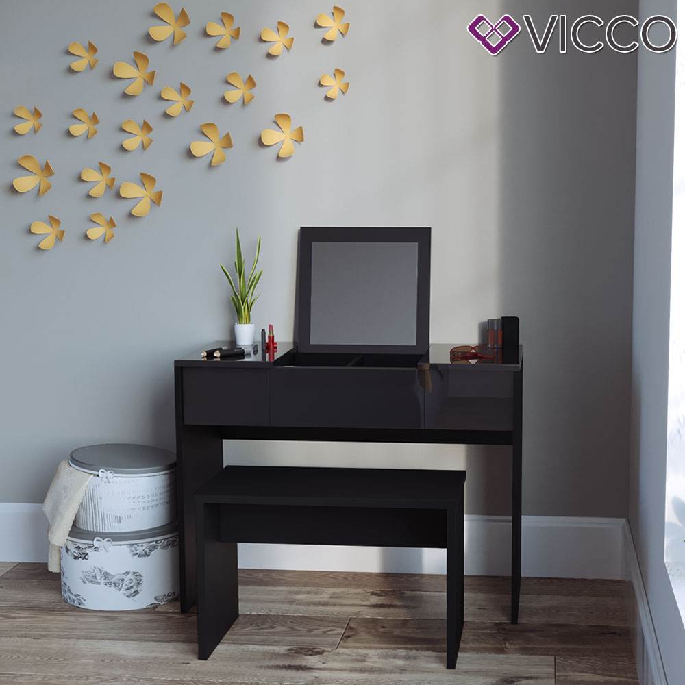 VICCO Universalhocker Bank schwarz - Frisiertisch Kommode Spiegel
