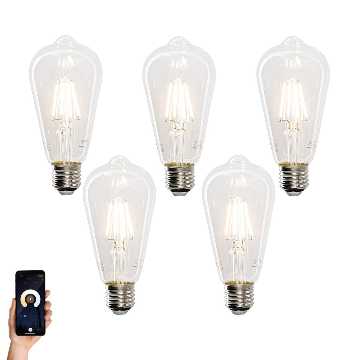 Set van 5 Smart E27 LED lampen ST64 4,5W 470 lm 1800-4000K