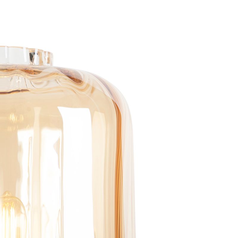 Design vloerlamp zwart met amber glas - Qara
