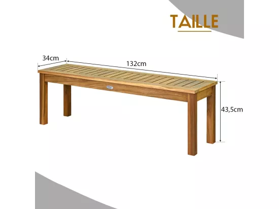 Banc de Jardin en Bois d’Acacia 132 x 34 x 43,5CM avec Pieds en U Charge Max 360KG