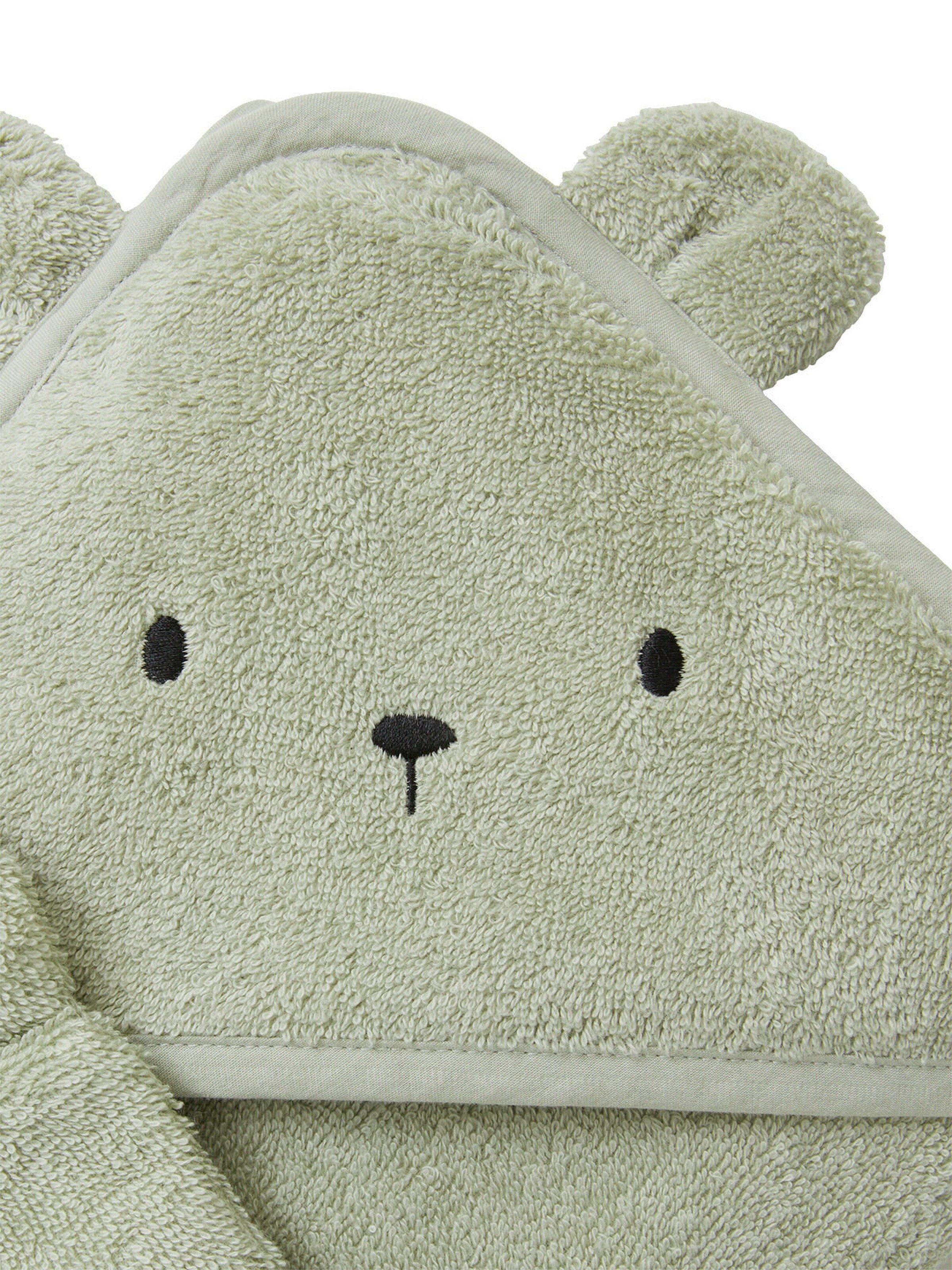 Vertbaudet Bio-Kollektion: Baby-Set aus Badetuch und Waschhandschuh salbeigrün/bär