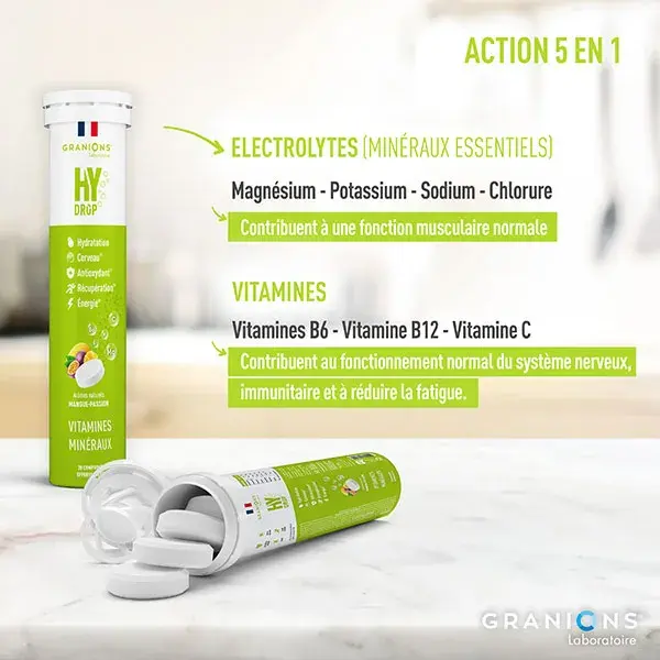 GRANIONS HYDROP Electrolytes - Vitamine C, Magnesium, Minéraux - Mangue Passion