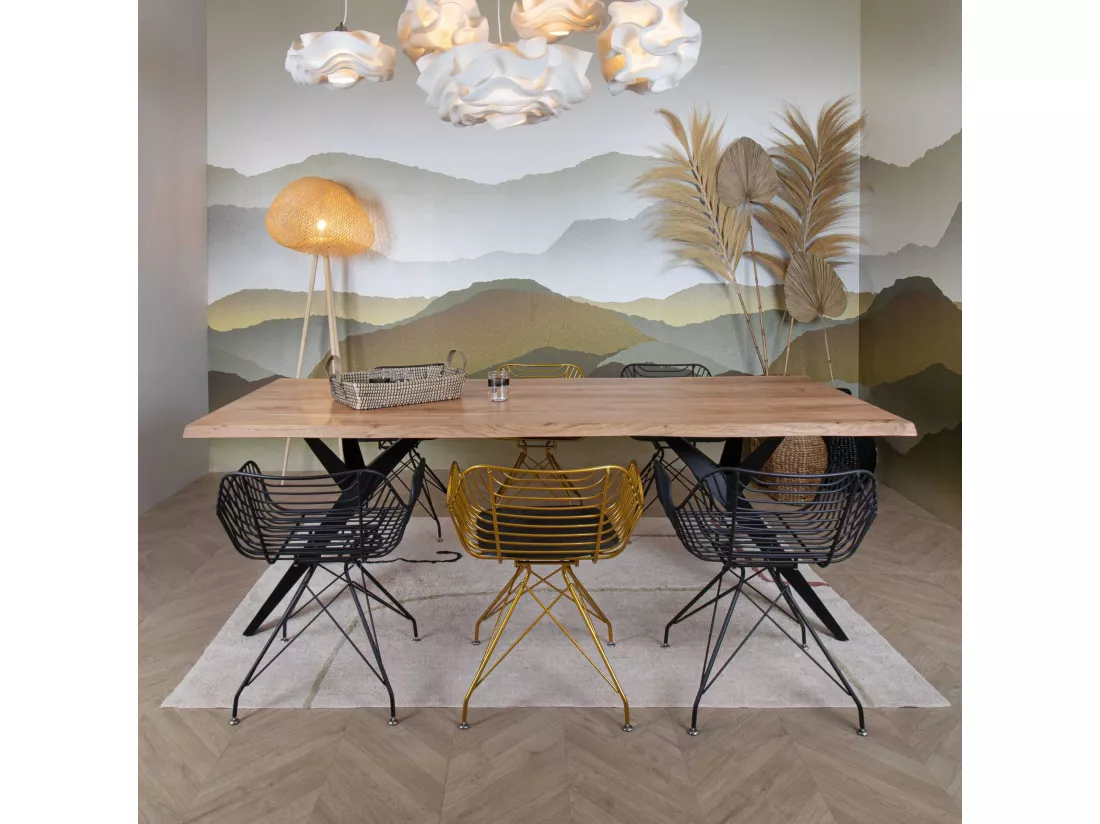 Now's Home - Table En Bois D'acacia Avec Pieds En Metal Noir 230x100x76cm Hamer
