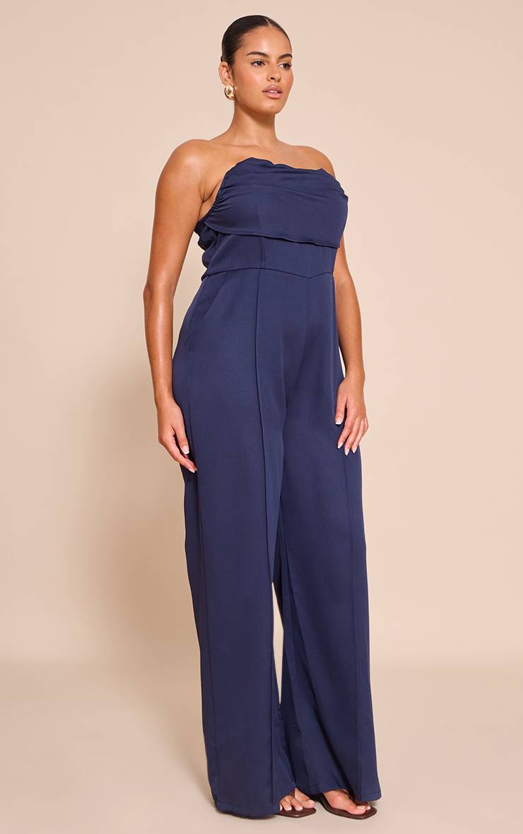 Bleu Marine Combinaison Grande Taille Bandeau Col Bénitier Avec Poches