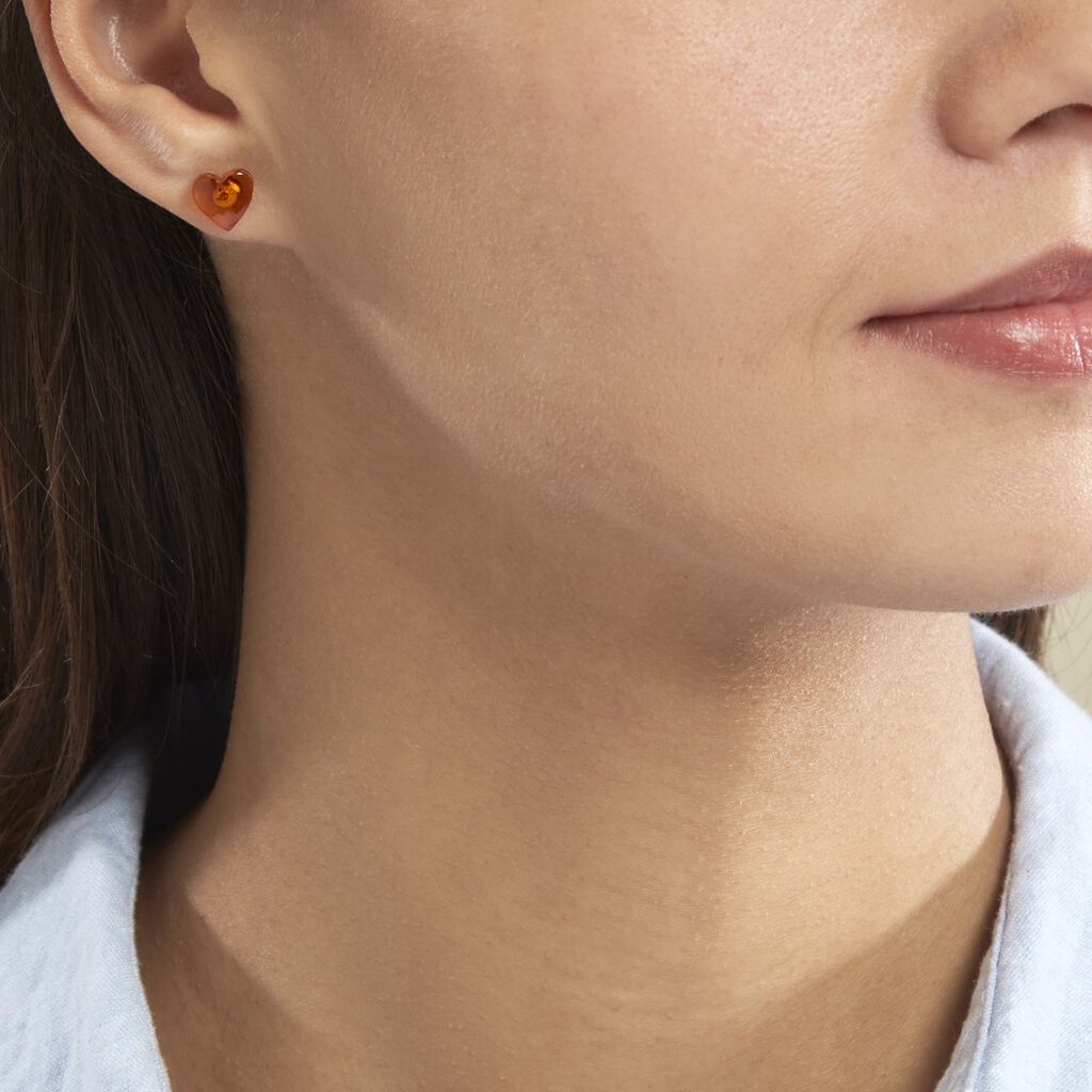 Boucles D'oreilles Puces Argent Blanc Nida Ambre