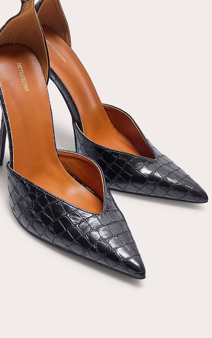Noir Escarpins À Talons Hauts Bout Pointu Effet Croco En Synthétiquecuir Plt Label