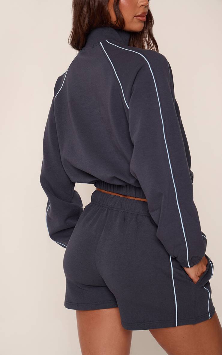 Bleu Marine Short Molleton Interlock Détail Passepoil